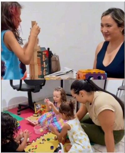 Sessão em grupo com profissionais, crianças e responsáveis